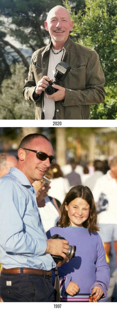 Jason Elliott, Photographer, shot in 1997 by Adrian Hickson and 2020 by Kate Dakers