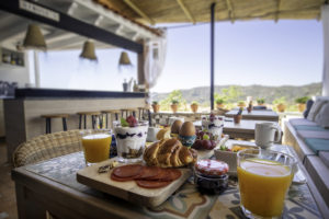 A delightful continental breakfast on a terrace of the Malaga Hills Bed and Breakfast in Competa